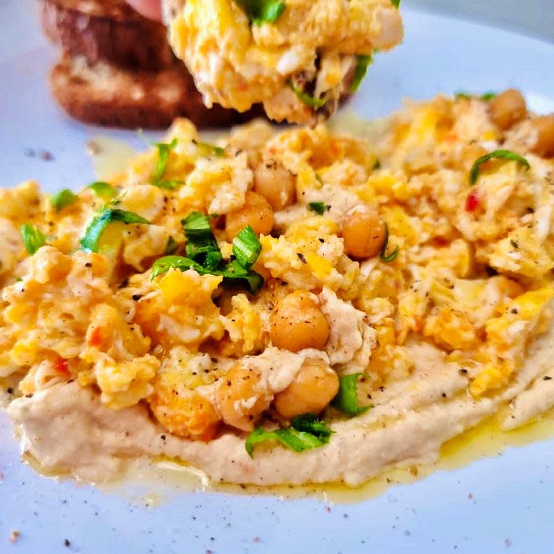 Eggs and cheese with hummus
