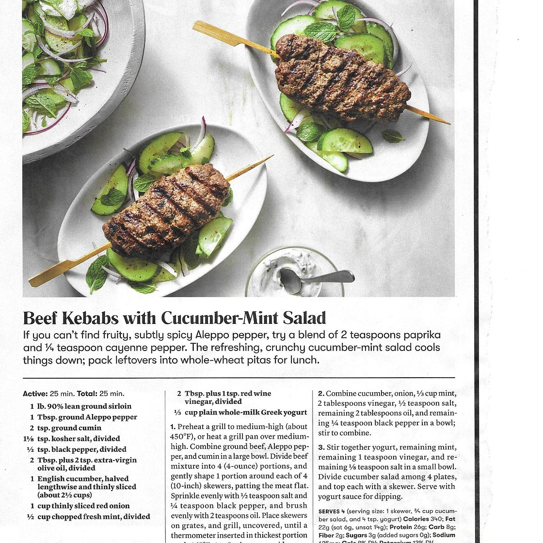 Beef Kebabs with Cucumber-Mint Salad