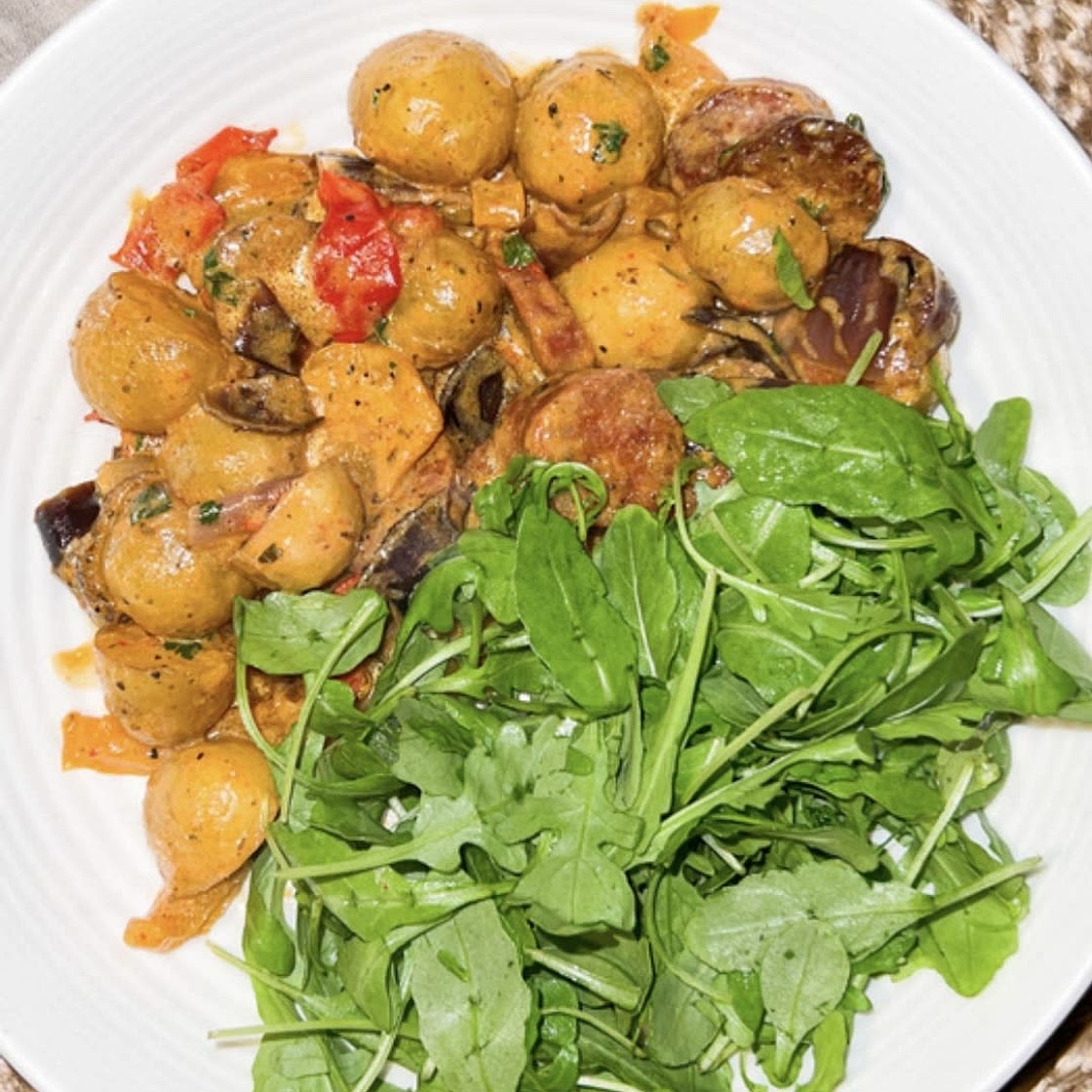 Chorizo & potato traybake