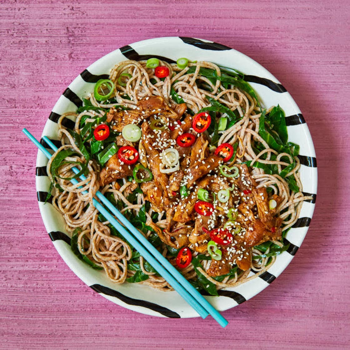 Pulled hoisin chicken with sesame noodles