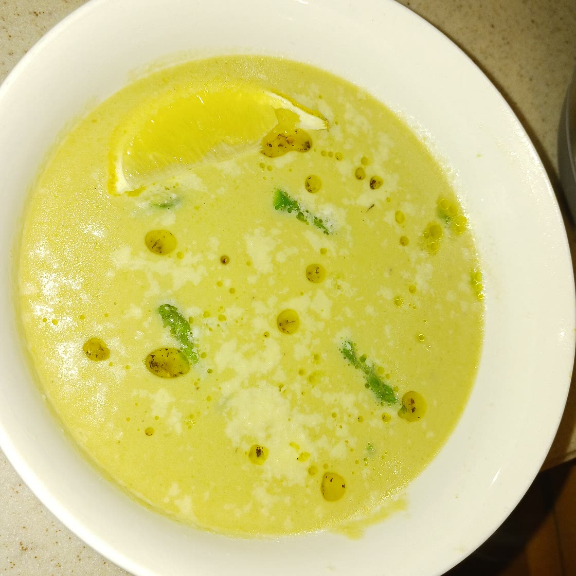 Roasted garlic asparagus parmesan soup