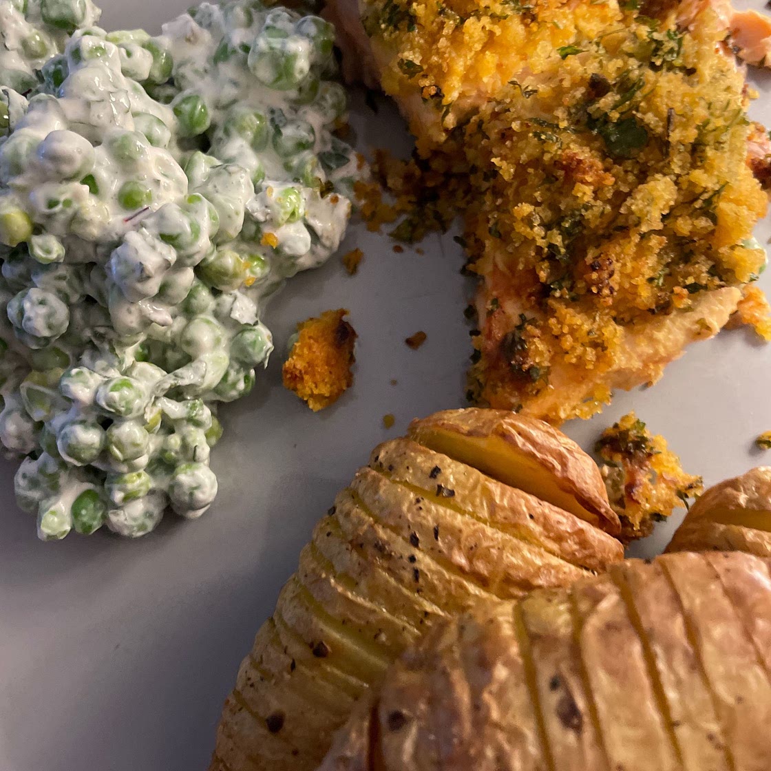 Herb-Crusted Salmon With Hasselback Potatoes