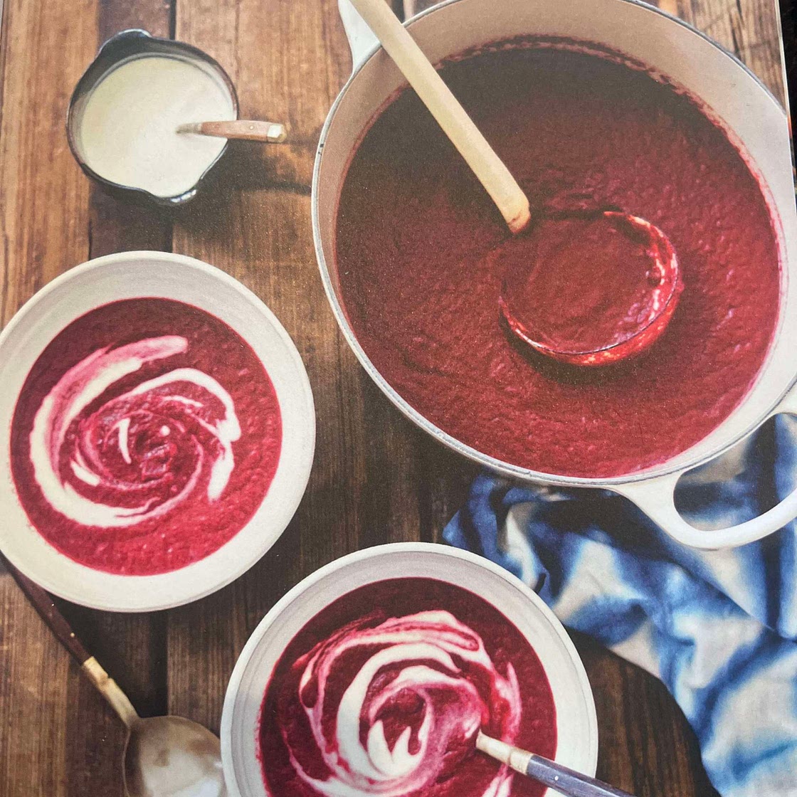 Red velvet roasted garlic beet soup 