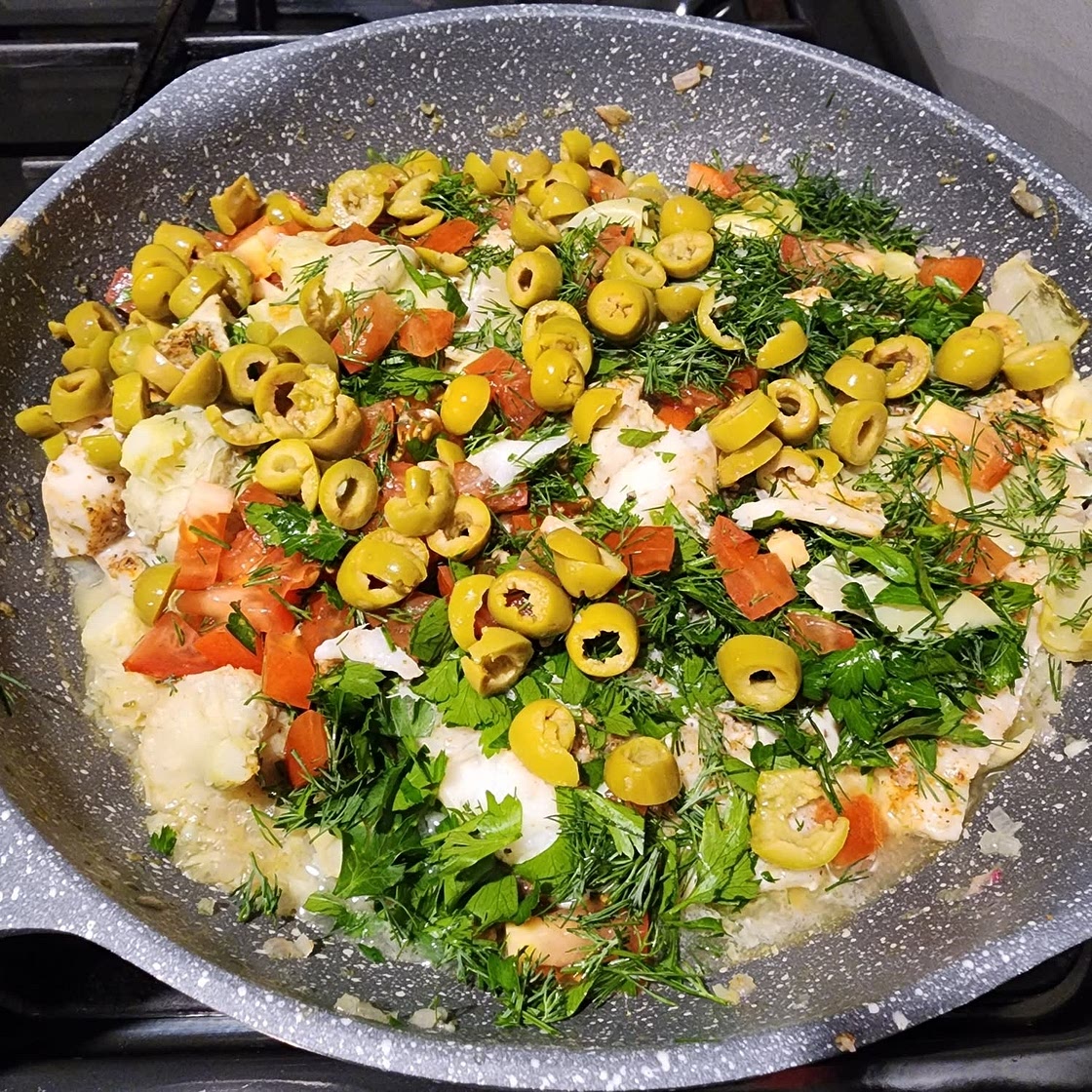 One-Pan Mediterranean Haddock with Artichoke Hearts and Olives