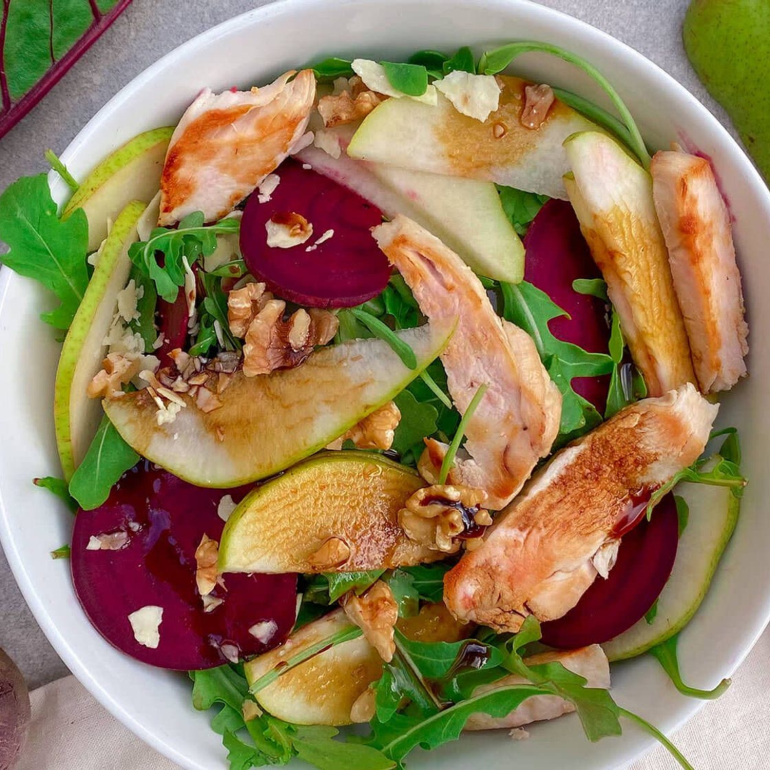 Chicken, pear and parmesan salad