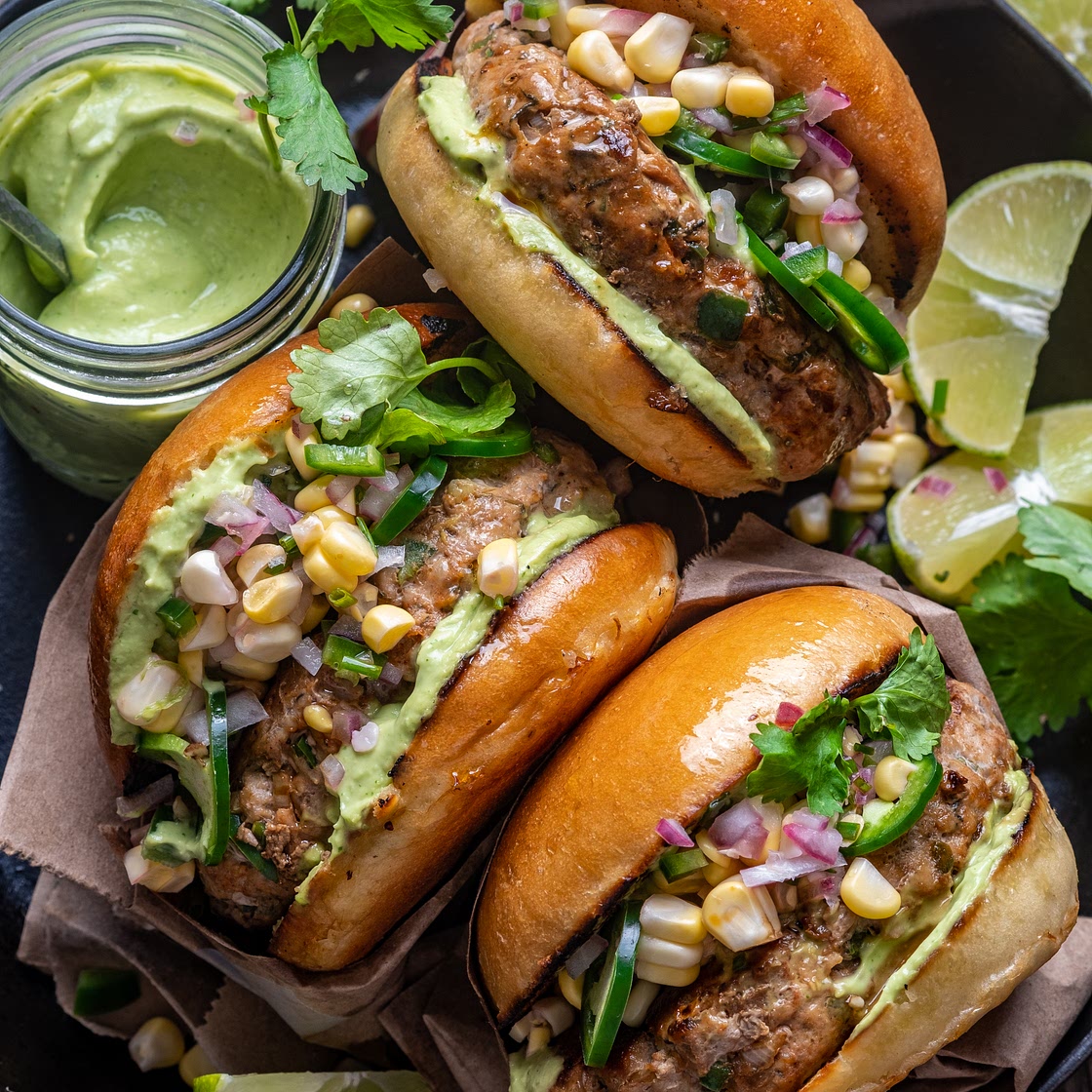 Honey Jalapeño Turkey Burgers with Avocado Crema