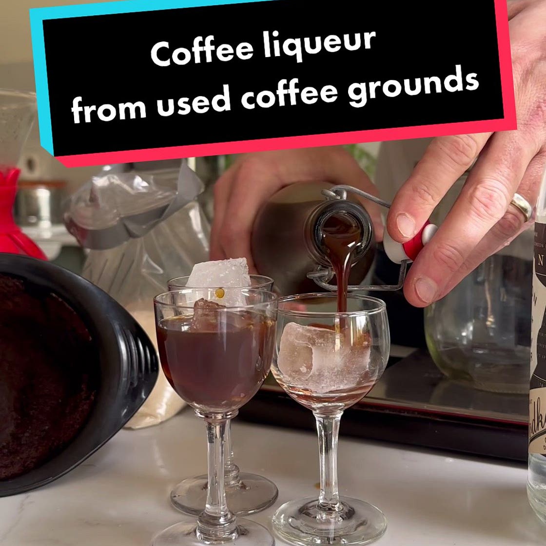 Used coffee grounds liqueur - quick, easy and utterly delicious! Nothing gets wasted in my kitchen, especially the opportunity t