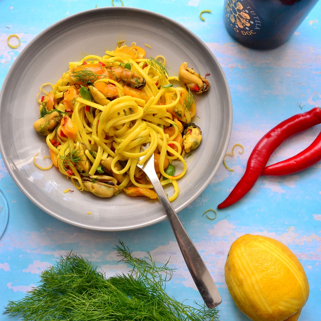 Mussels and saffron Linguine