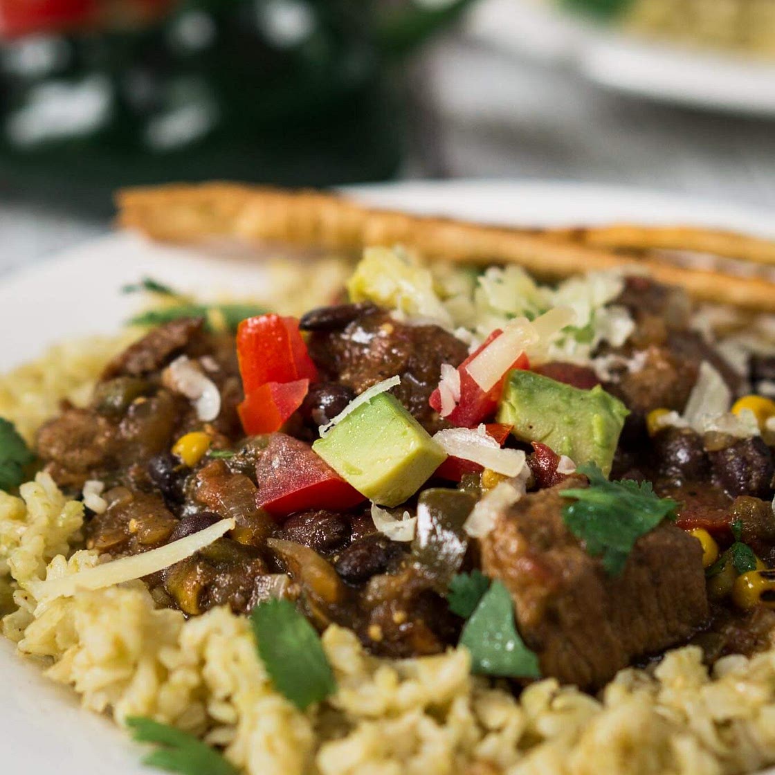 Green Chili Pork Stew over Tomatillo Rice