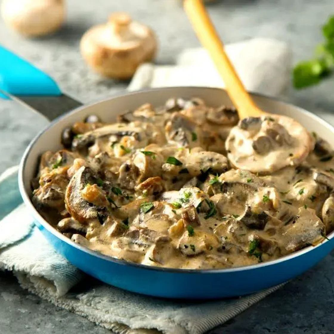 Sliced Venison in a creamy mushroom sauce, Zurich style
