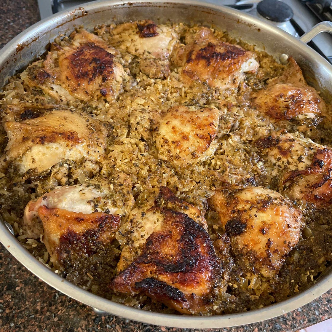 One Pot Greek Chicken and Lemon Rice