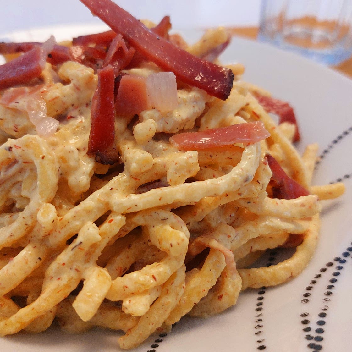 Spätzle - Saffron cream and speck