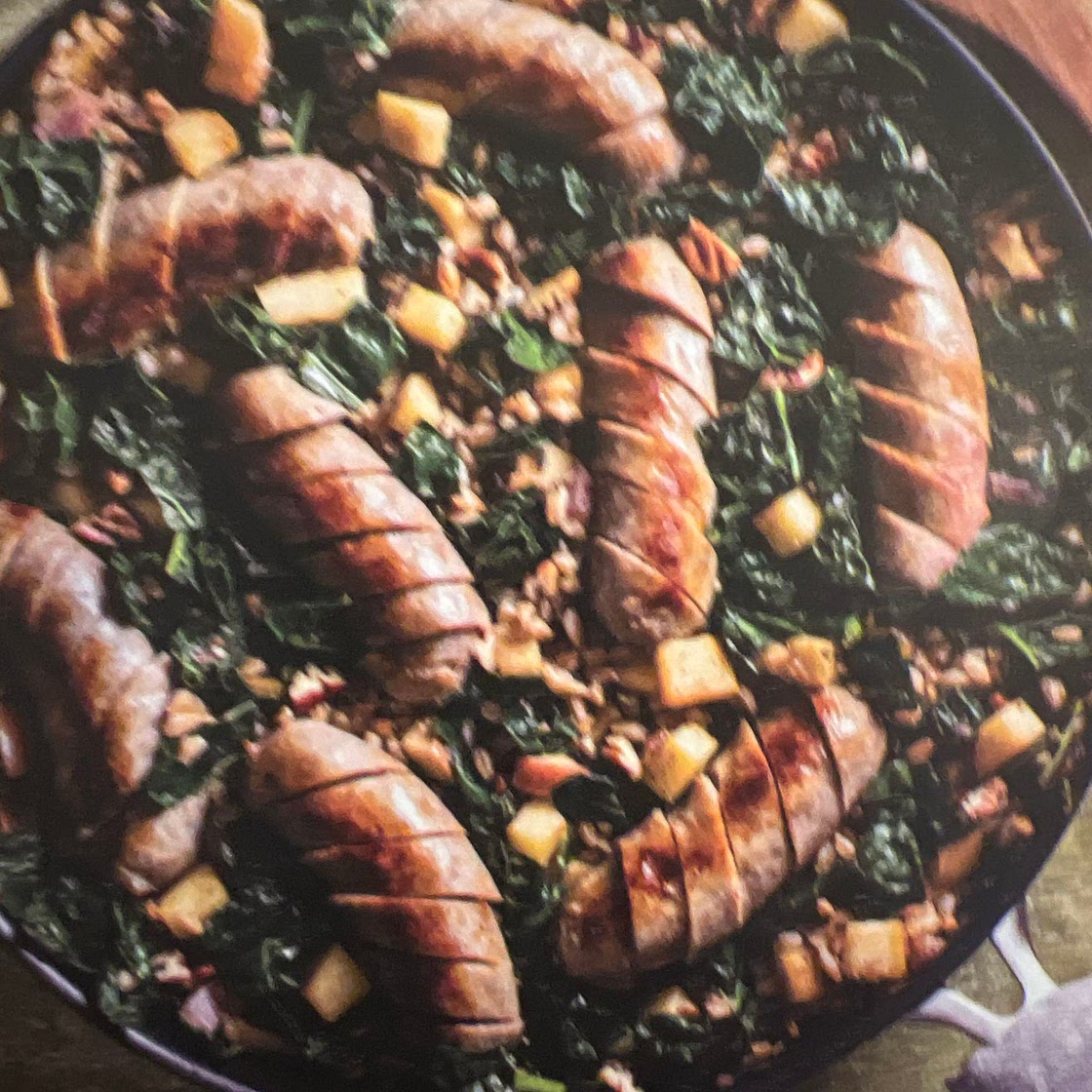 Italian Sausages with Farro and Kale Pilaf