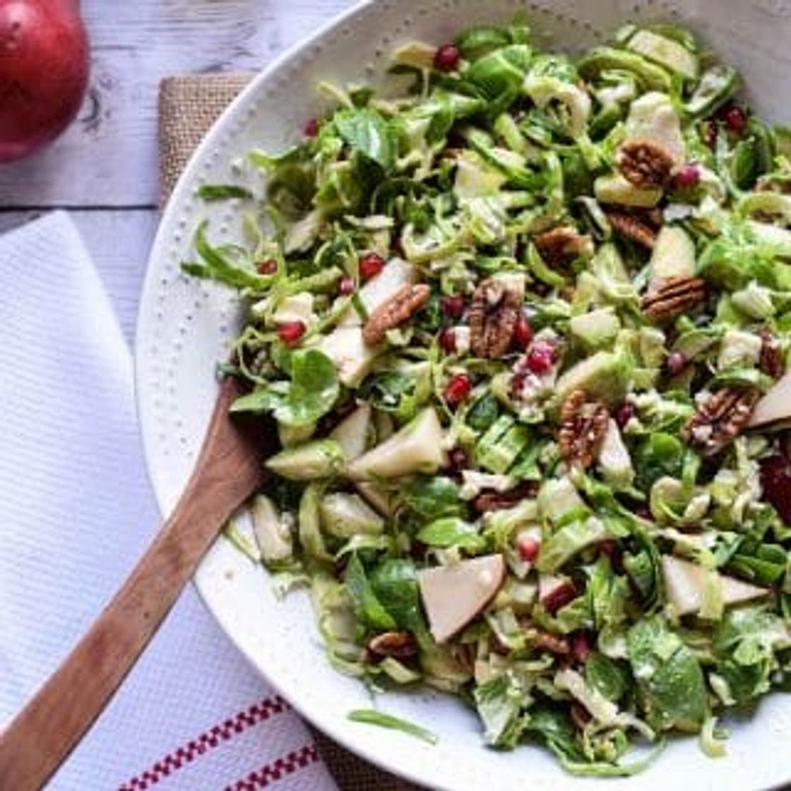 Brussels Sprout Salad with Pear and Pomegranate