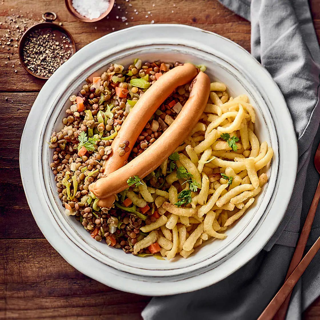 Linsen und Spätzle