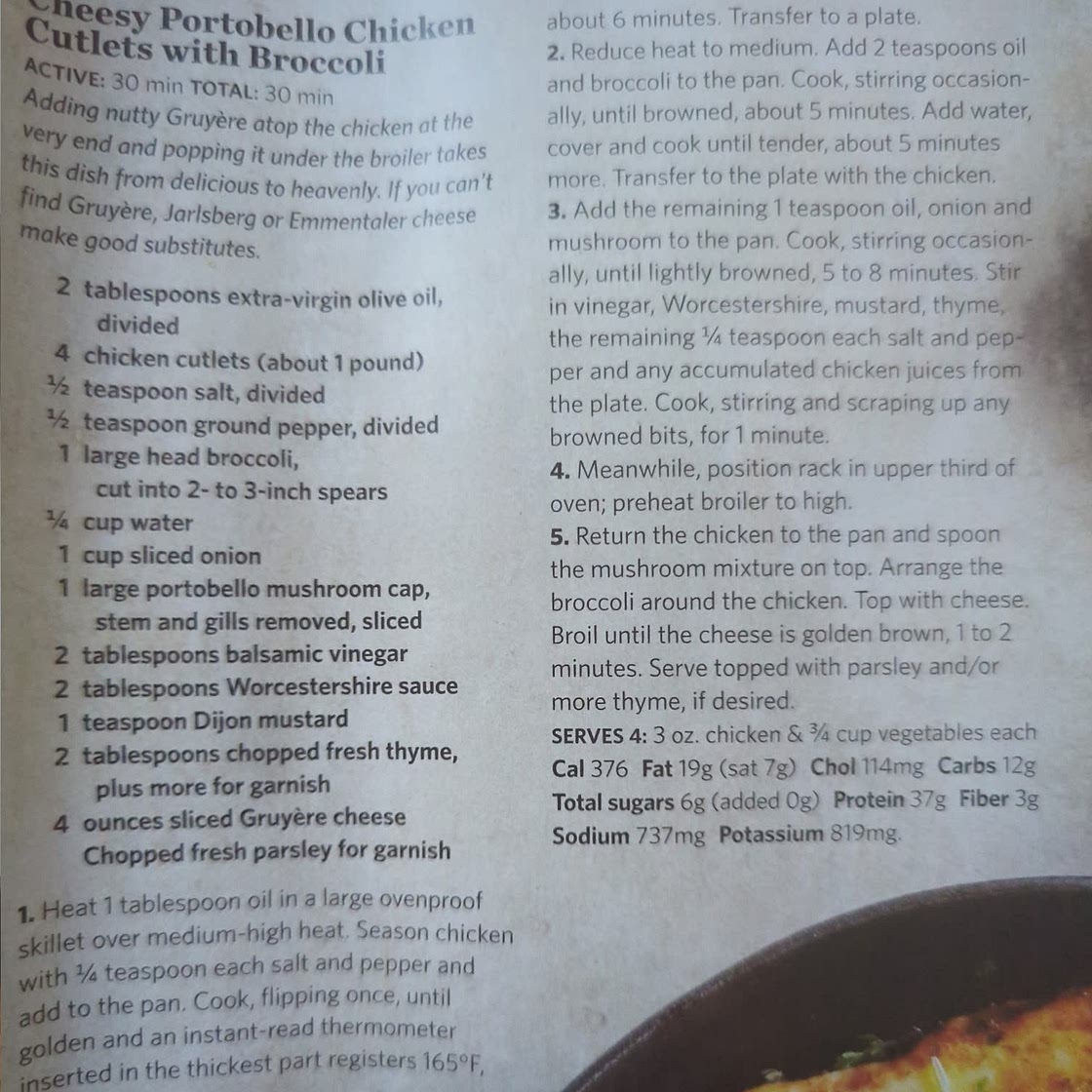 Cheesy Portobello Chicken Cutlets with Broccoli