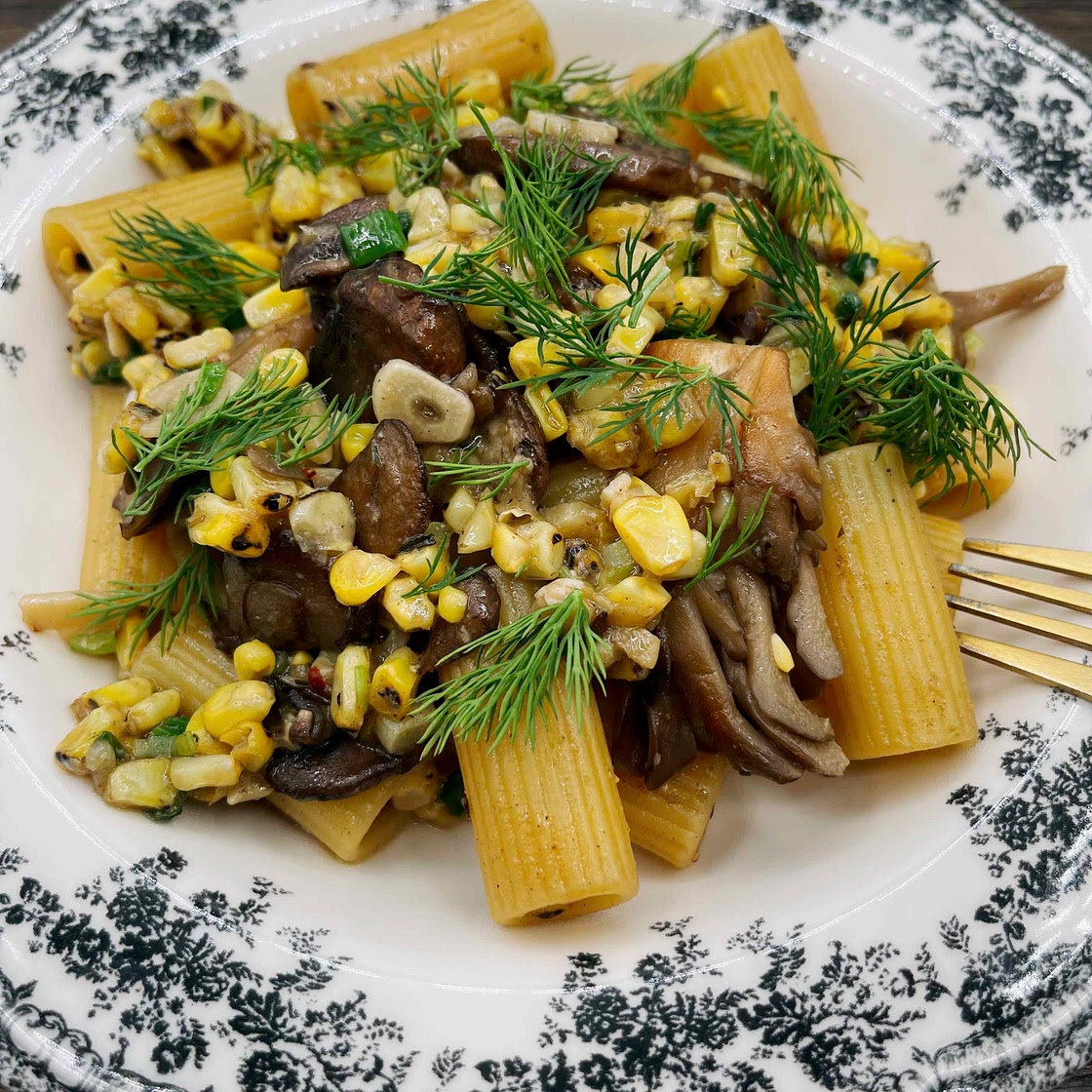 Pasta with Shio-Koji Corn and Mushrooms