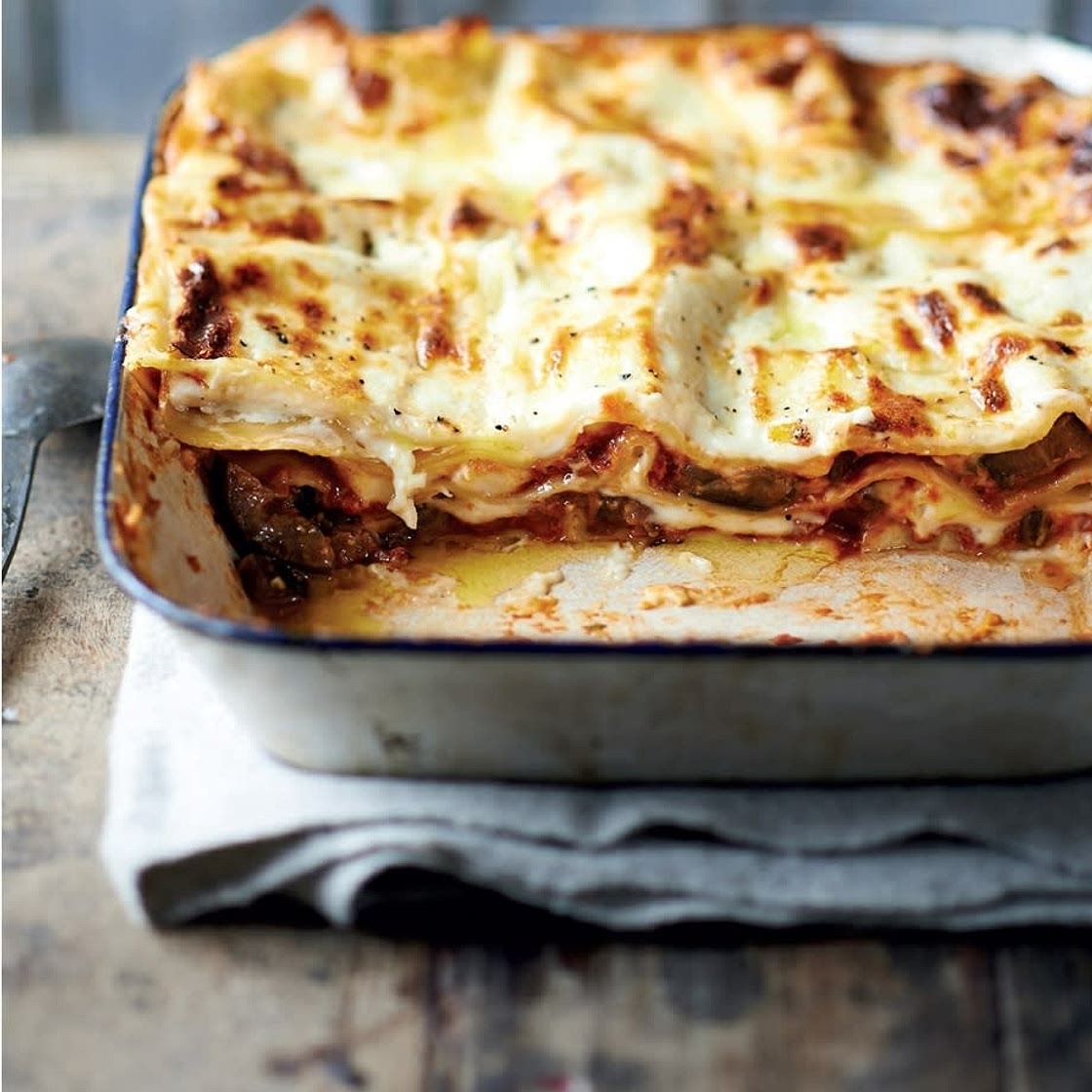 AUBERGINE LASAGNE WITH CAPERS, GARLIC AND PARMESAN