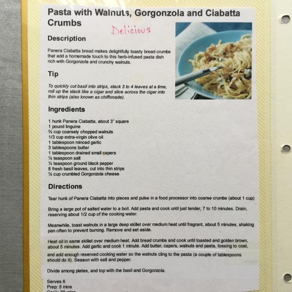 Pasta w/ Walnuts, Gorgonzola, and Ciabatta