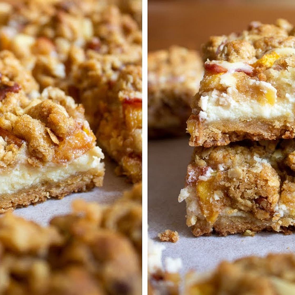 Peach Cheesecake Crumble Bars 🍑