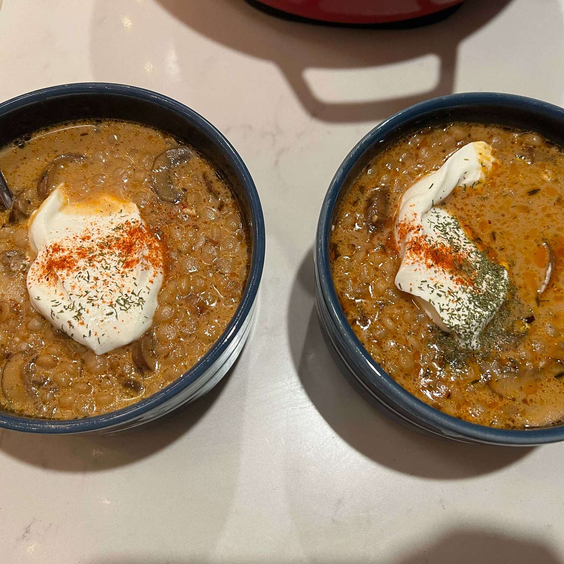 Creamy Mushroom & Pearl Couscous Soup