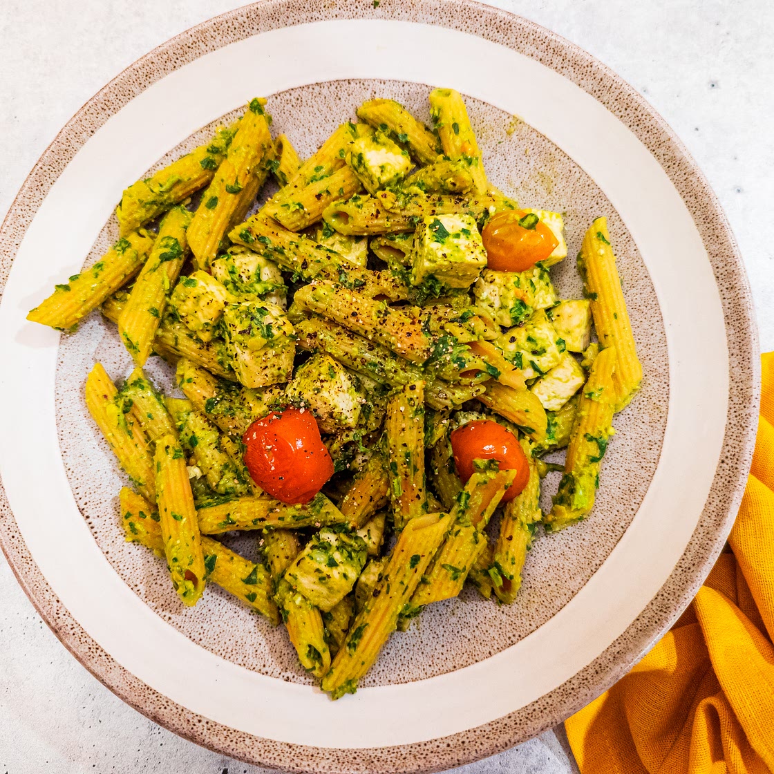 Creamy Pesto Pasta with Tofu