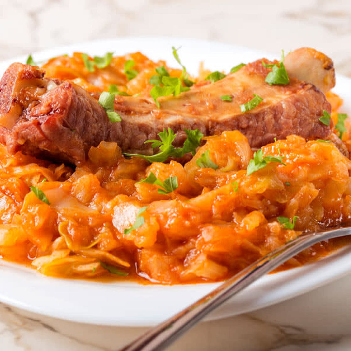 Sweet cabbage with smoked meat
