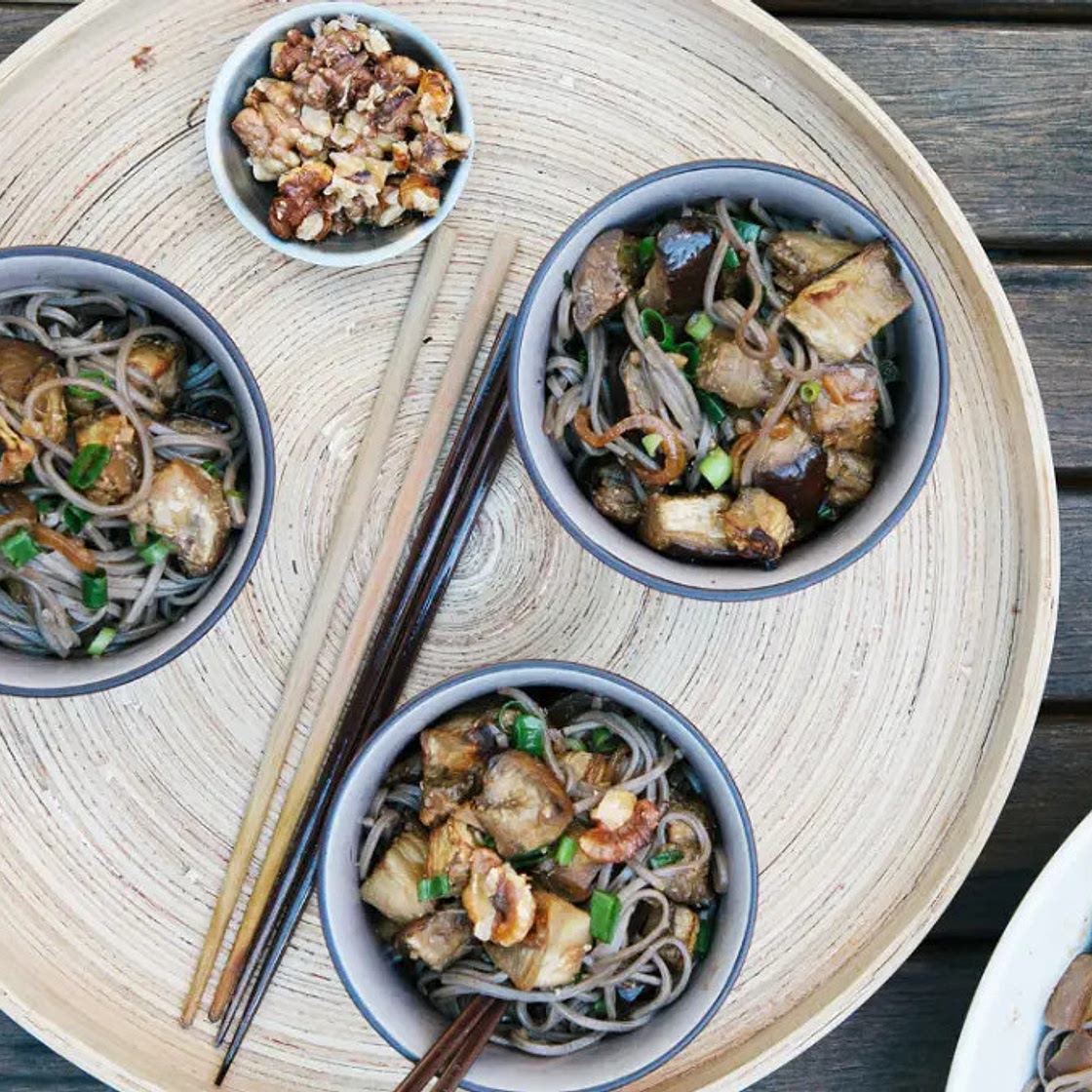 Elliot's miso eggplant with soba noodles and walnuts