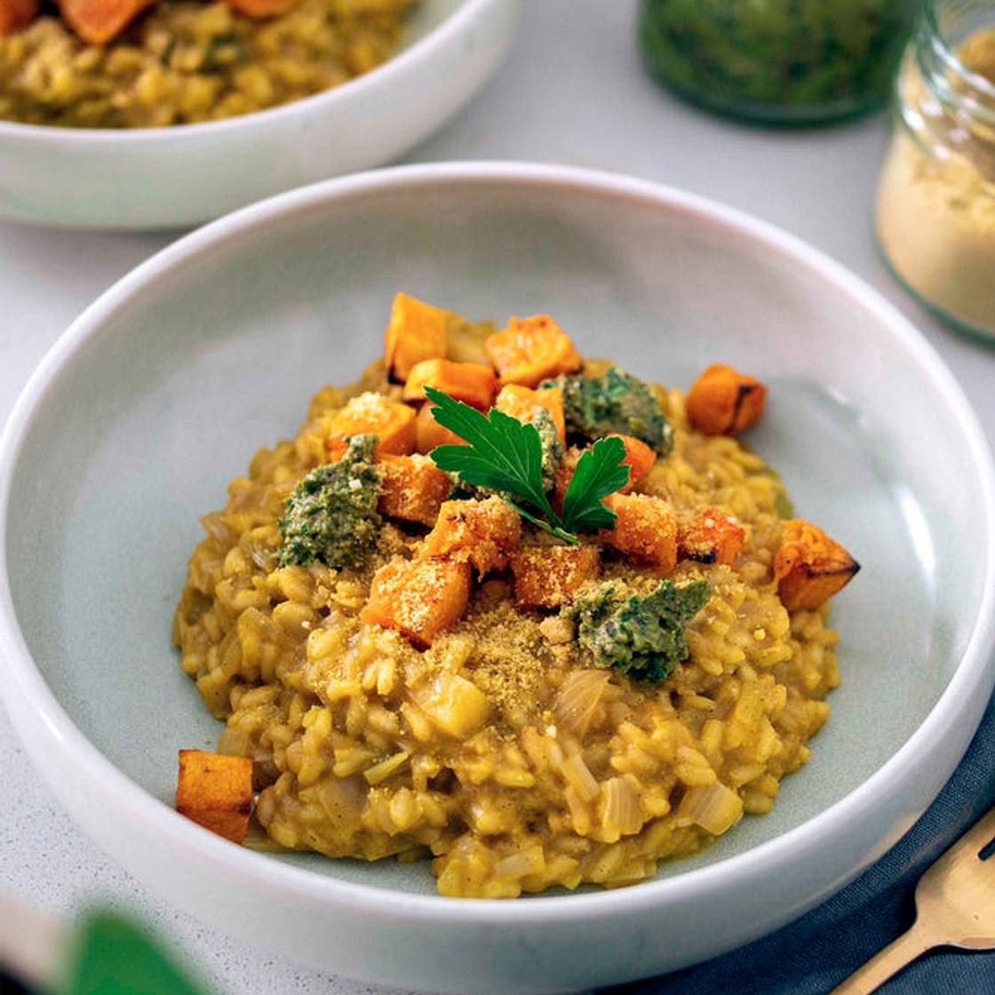BUTTERNUT SQUASH RISOTTO W/ SAGE WALNUT PESTO