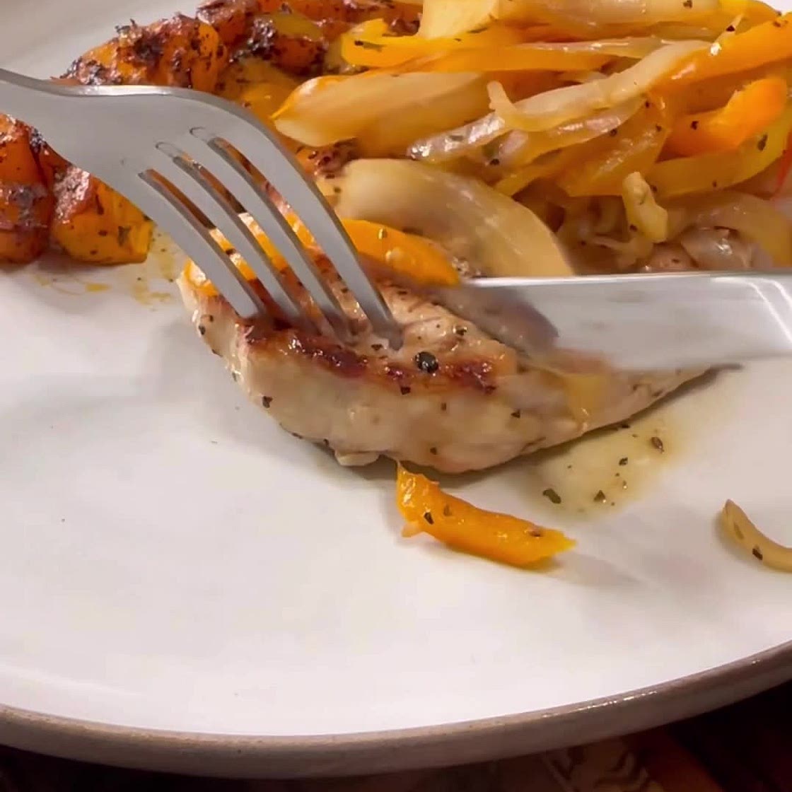 Pork Chops with Sweet &Hot Peppers & Chili Roasted Butternut Squash