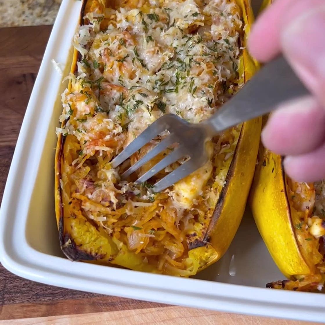 Shrimp and Tasso Stuffed Spaghetti Squash