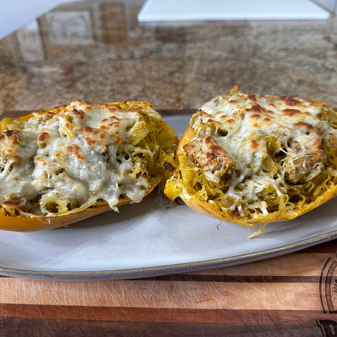 Spaghetti Squash with Chicken and Pesto