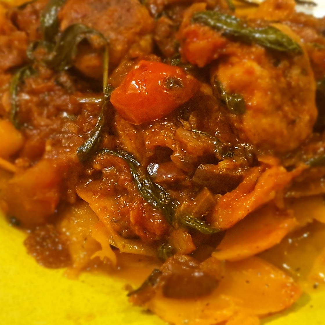 Chicken, leek and chipotle balls with butternut squash noodles