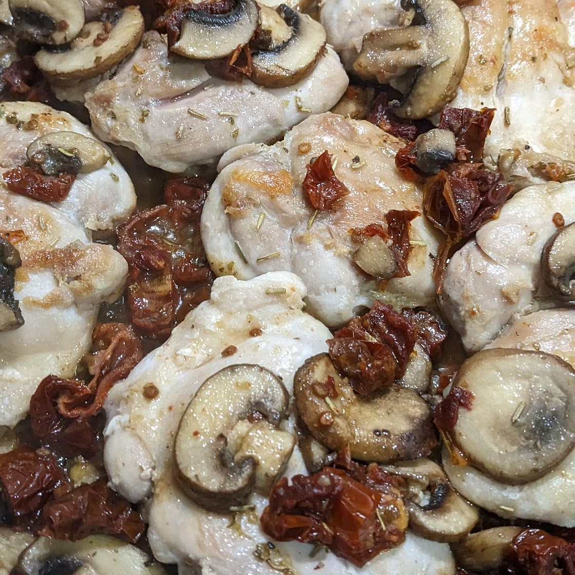 Garlic Mushroom Chicken Thighs with Sun-Dried Tomatoes