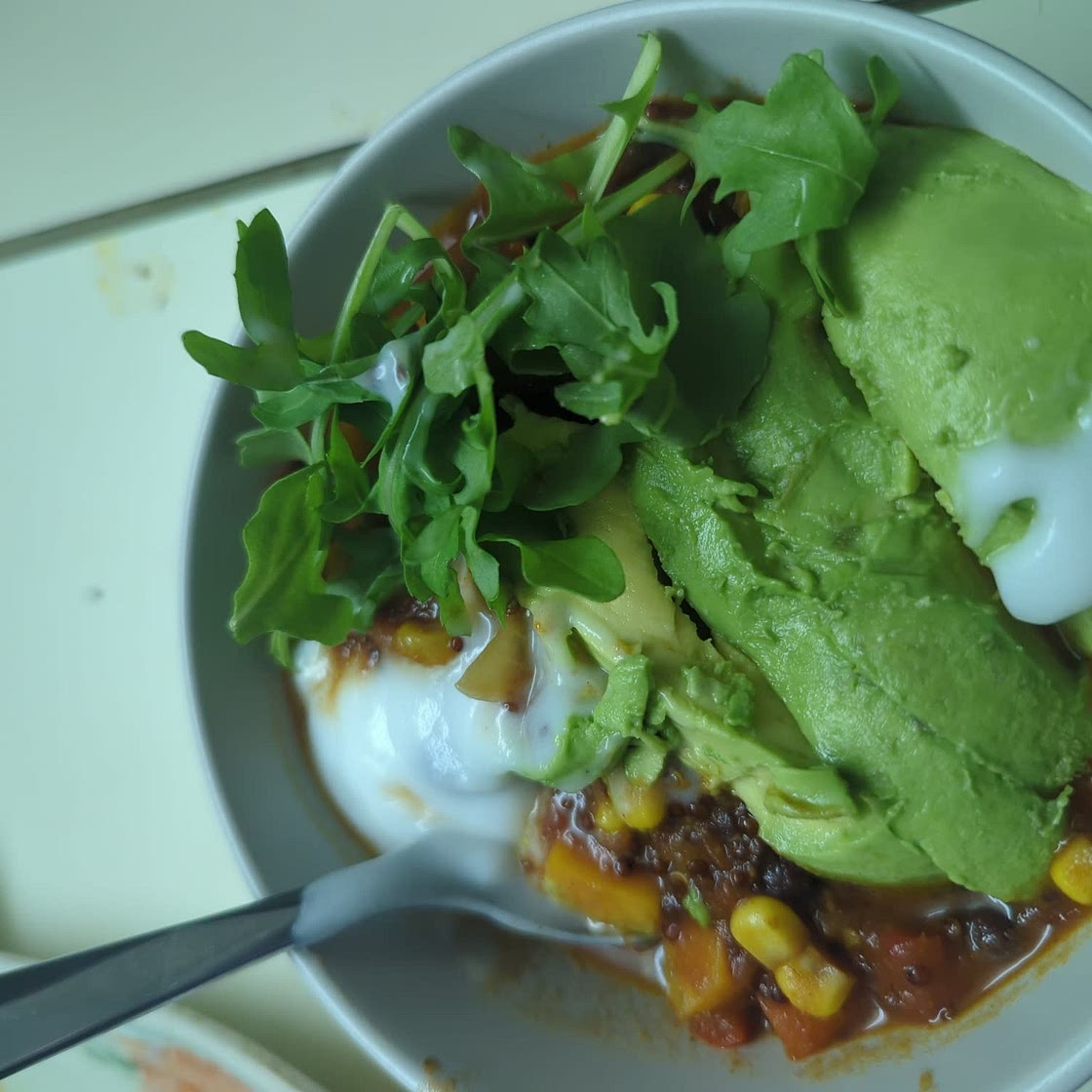 Warming sweet potato and bean chili