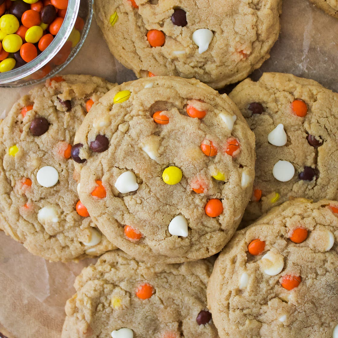 Reese's Pieces White Chocolate Chip Cookies