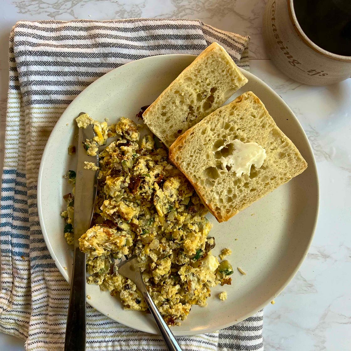 Zucchini, Feta, & Mushroom Scramble