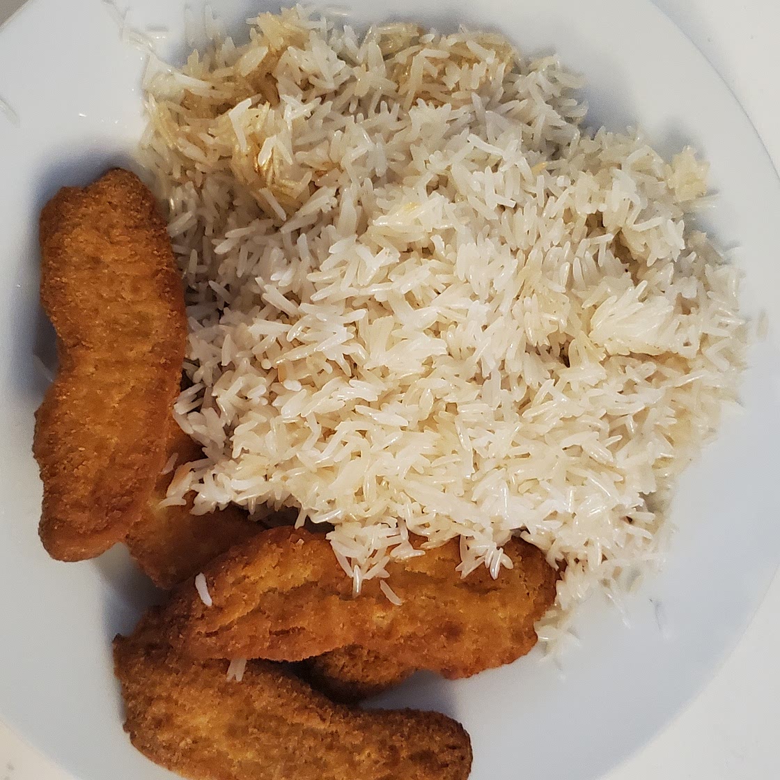 Rice and chicken strips