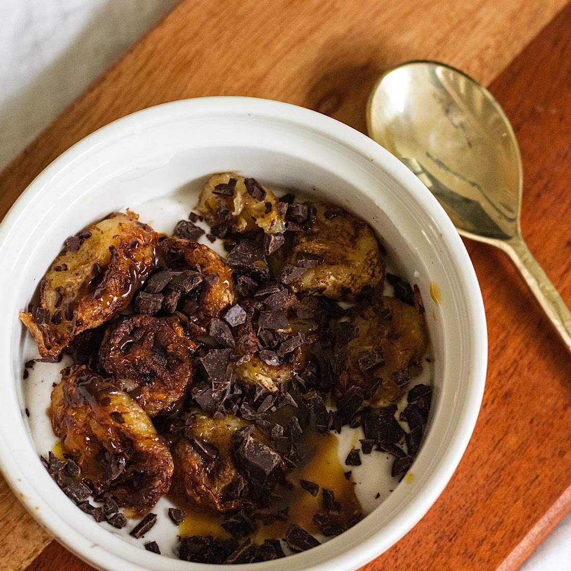 Air Fried Cinnamon Banana Slices with Yogurt
