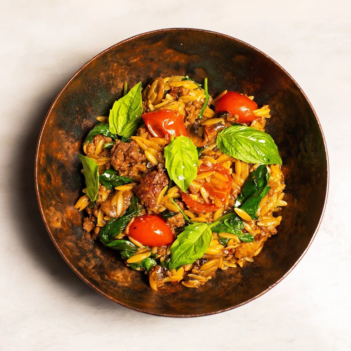 Beef, Basil, and Orzo Skillet