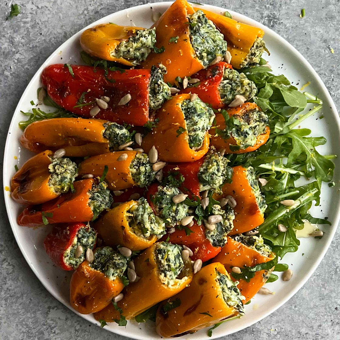 Whipped Spinach, Ricotta and Feta Stuffed Pepper Bites