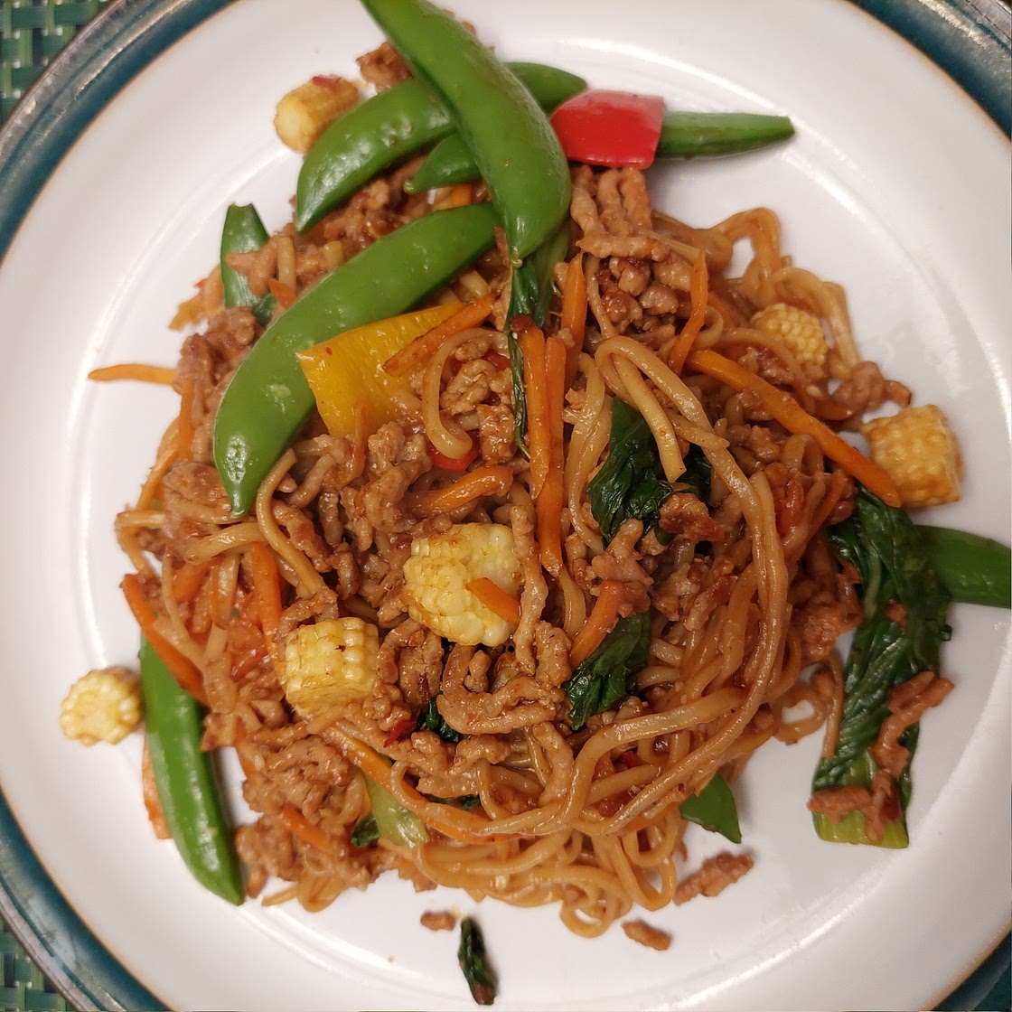 Pork noodle stir-fry