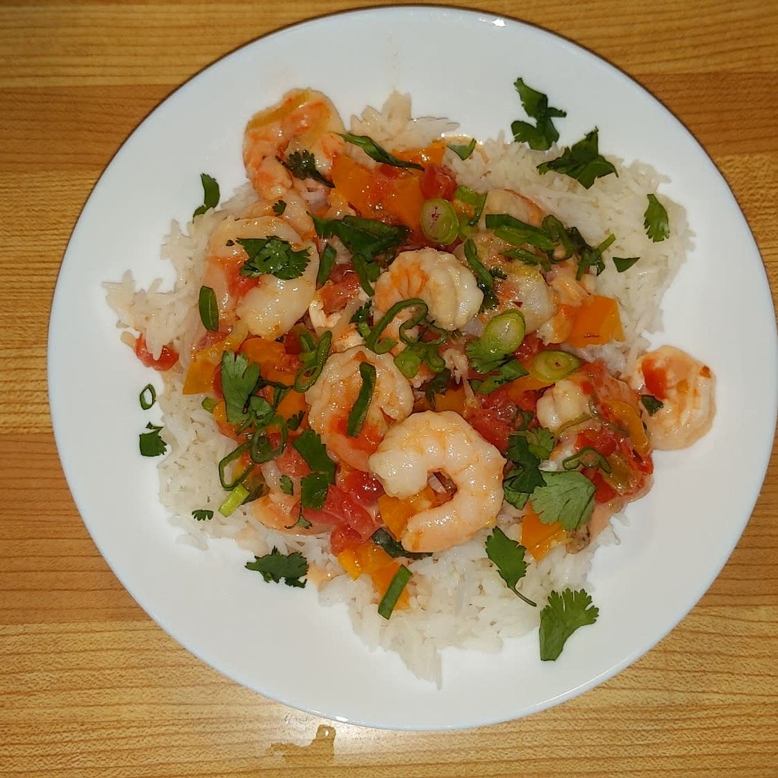 Garlic Shrimp in Coconut Milk, Tomatoes and Cilantro