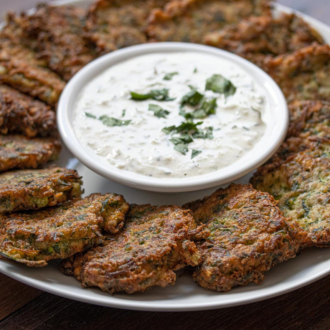 Zucchini Pancakes with Tzatziki Sauce