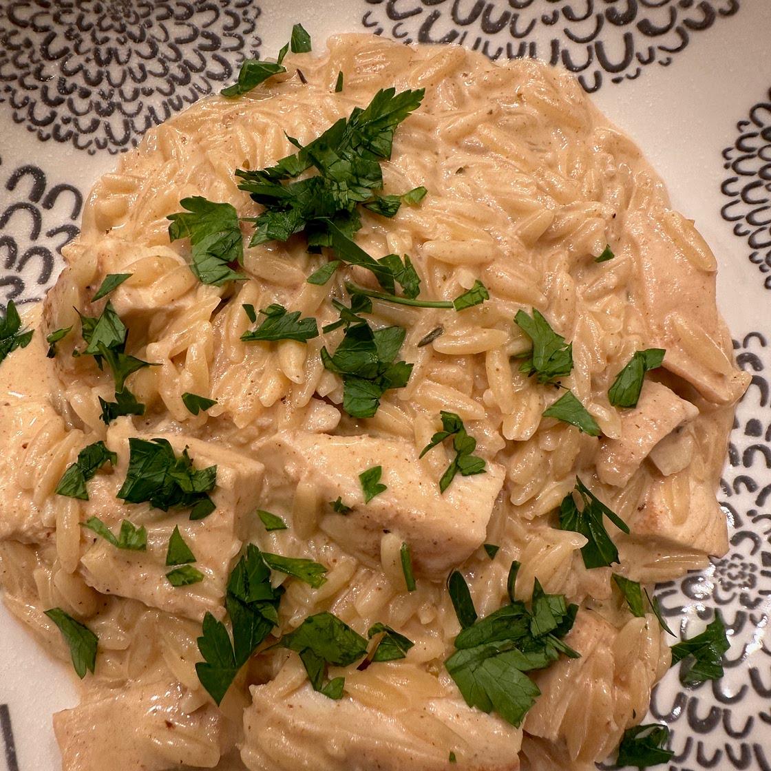 One Pan Cajun Chicken Alfredo Orzo