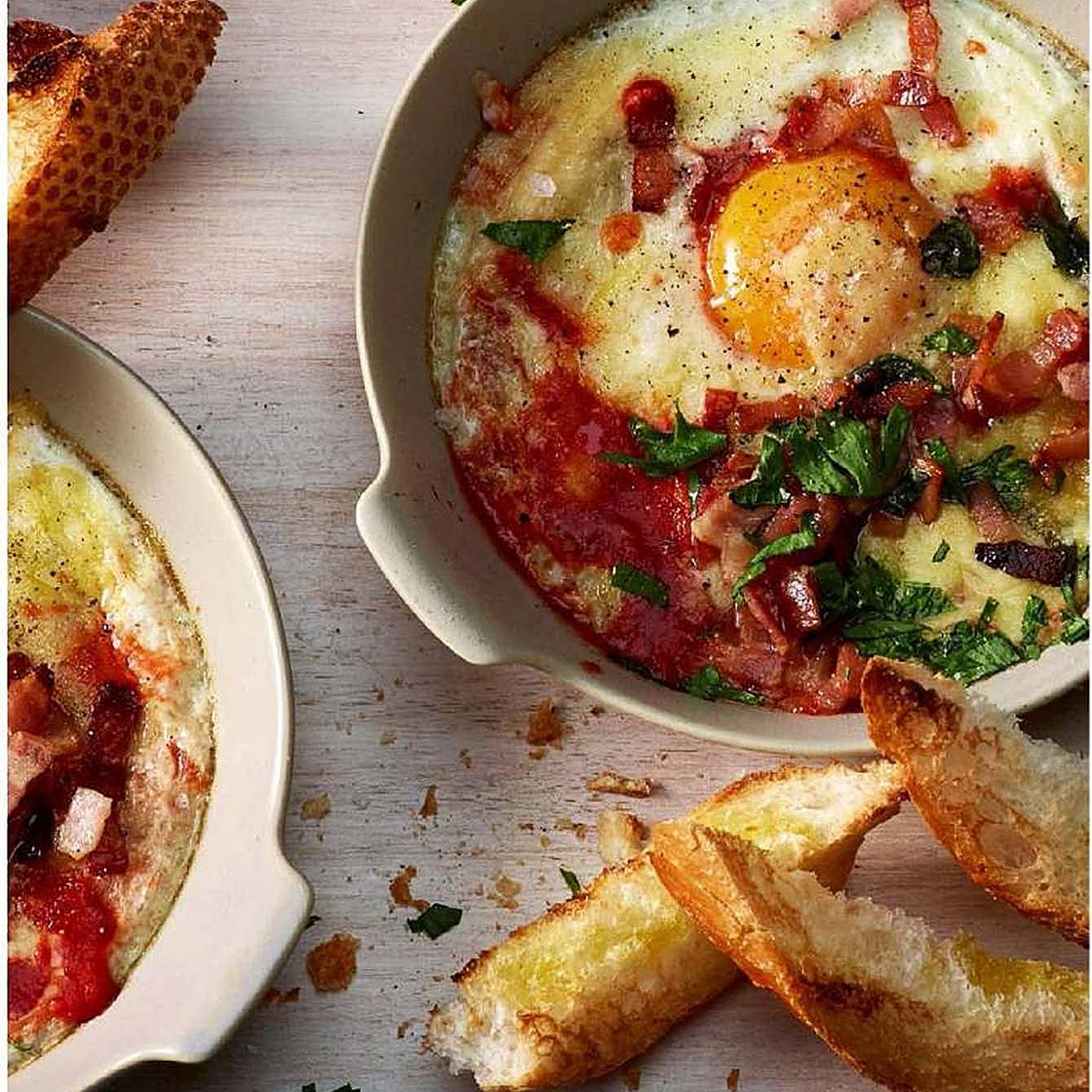Baked Italian Eggs withAir Fried Bacon