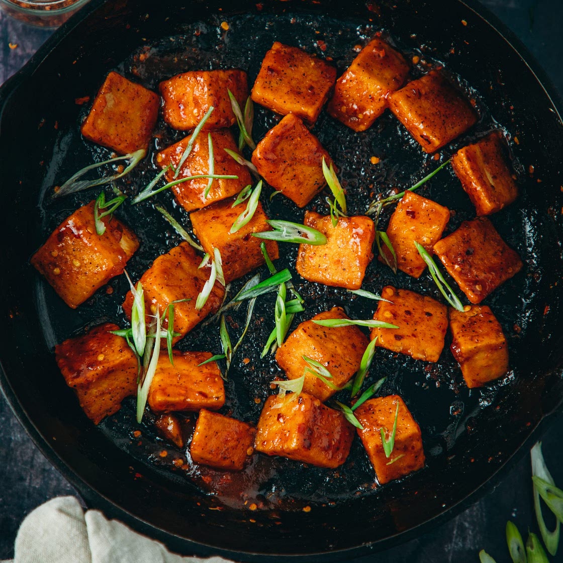 Hot "Honey" Dijon BBQ Crispy Tofu Bites