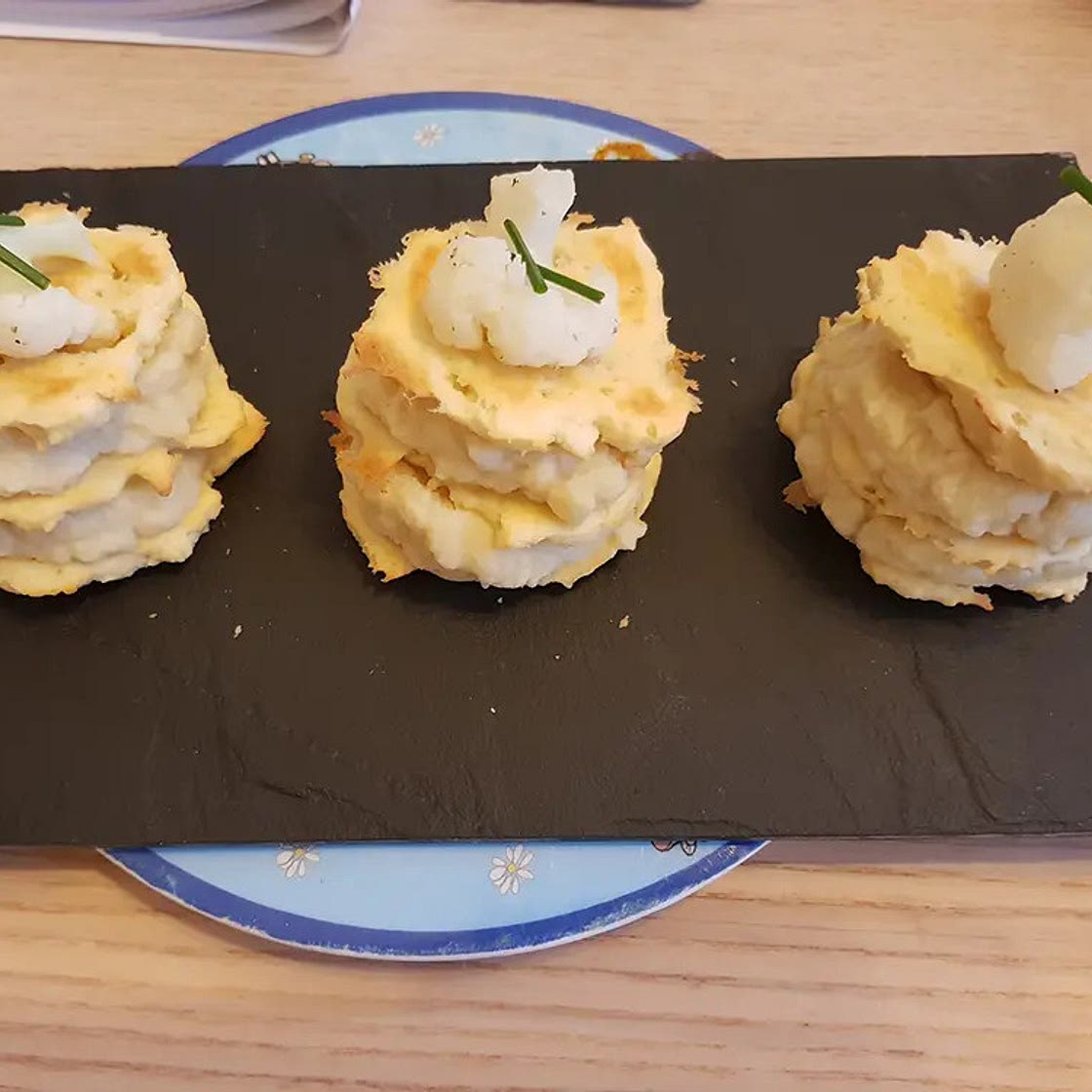 Parmesan Mille-feuilles with a cauliflower Humous filling - to be tried
