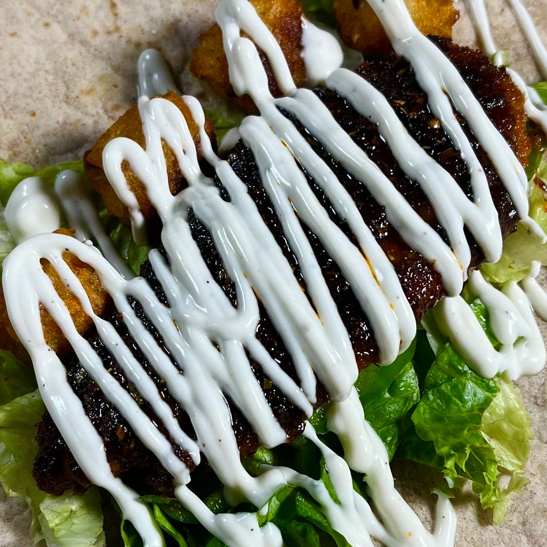 Brown Butter Hot Honey Glazed Chicken Burrito with Potato tots 