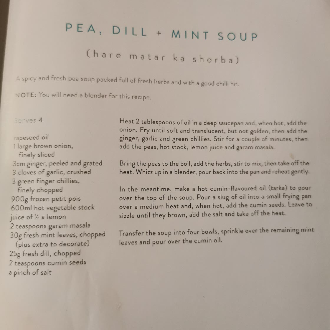 Pea dill mint soup